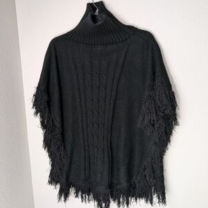 Unbeanded Cowl Neck Poncho Women's OS Black Top Shirt Sweater